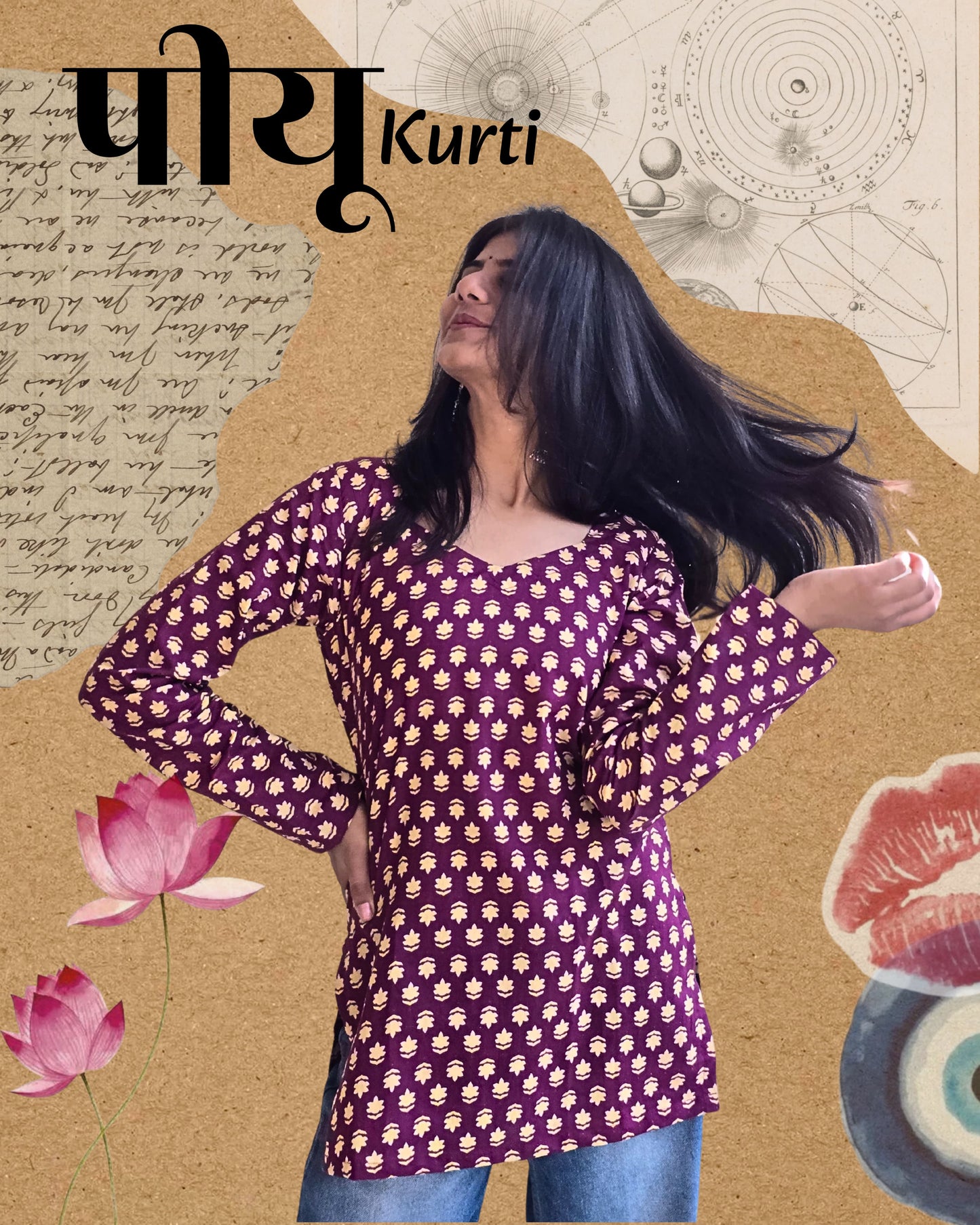 Piyu V-neck Kurti by Milap